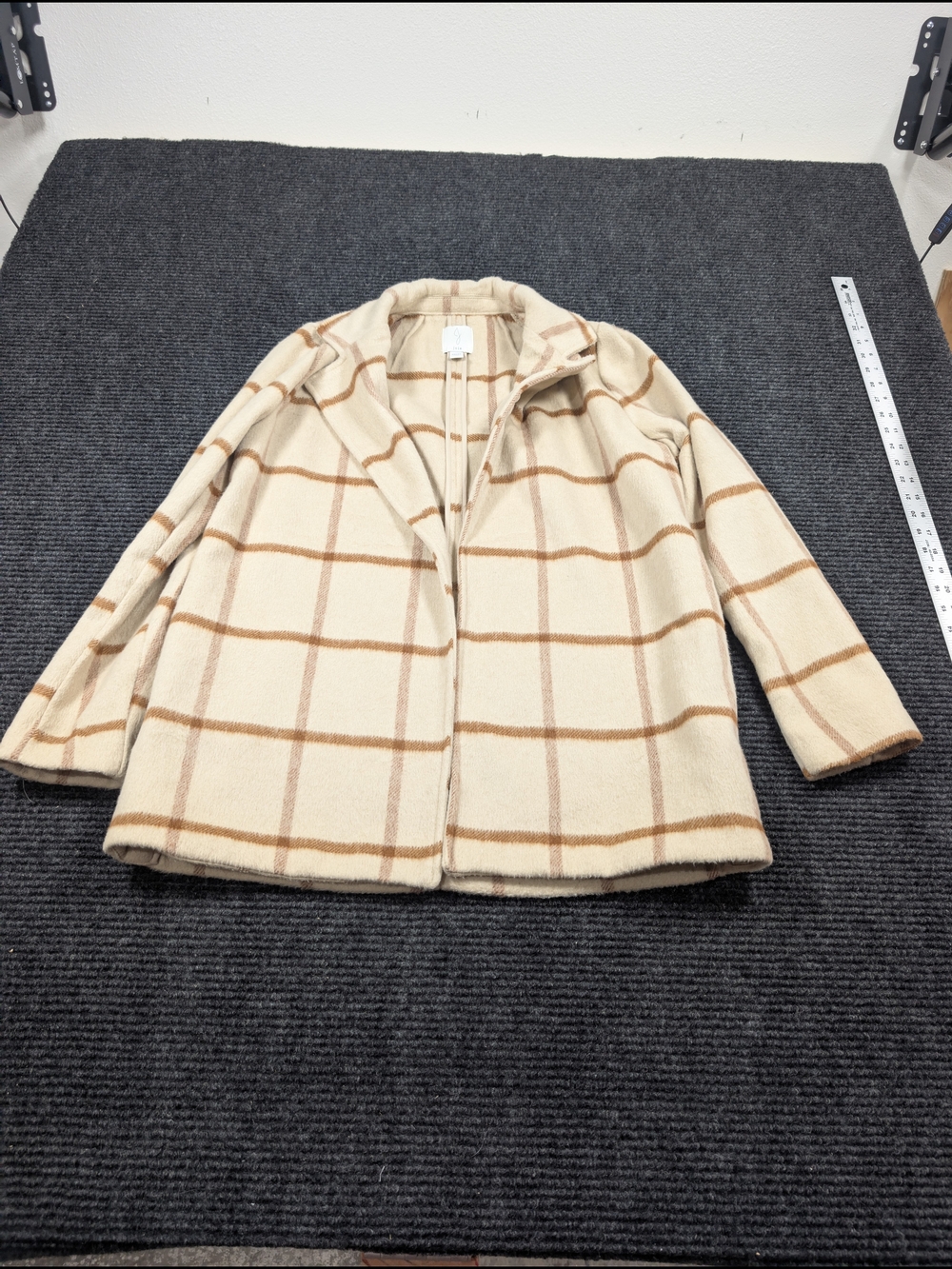 Joie Cream Plaid Zip-Front Pea Coat
